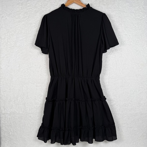 Unbranded Tiered Ruffle Mini Dress Women XL Black V-Neck Flutter Sleeve Casual - Picture 2 of 9